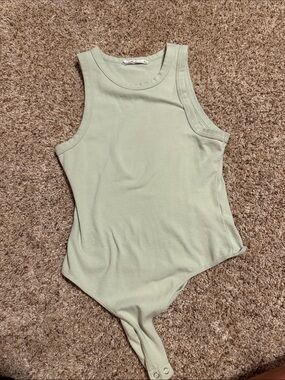 Double Zero Ribbed Sleeveless Bodysuit in Light Sage